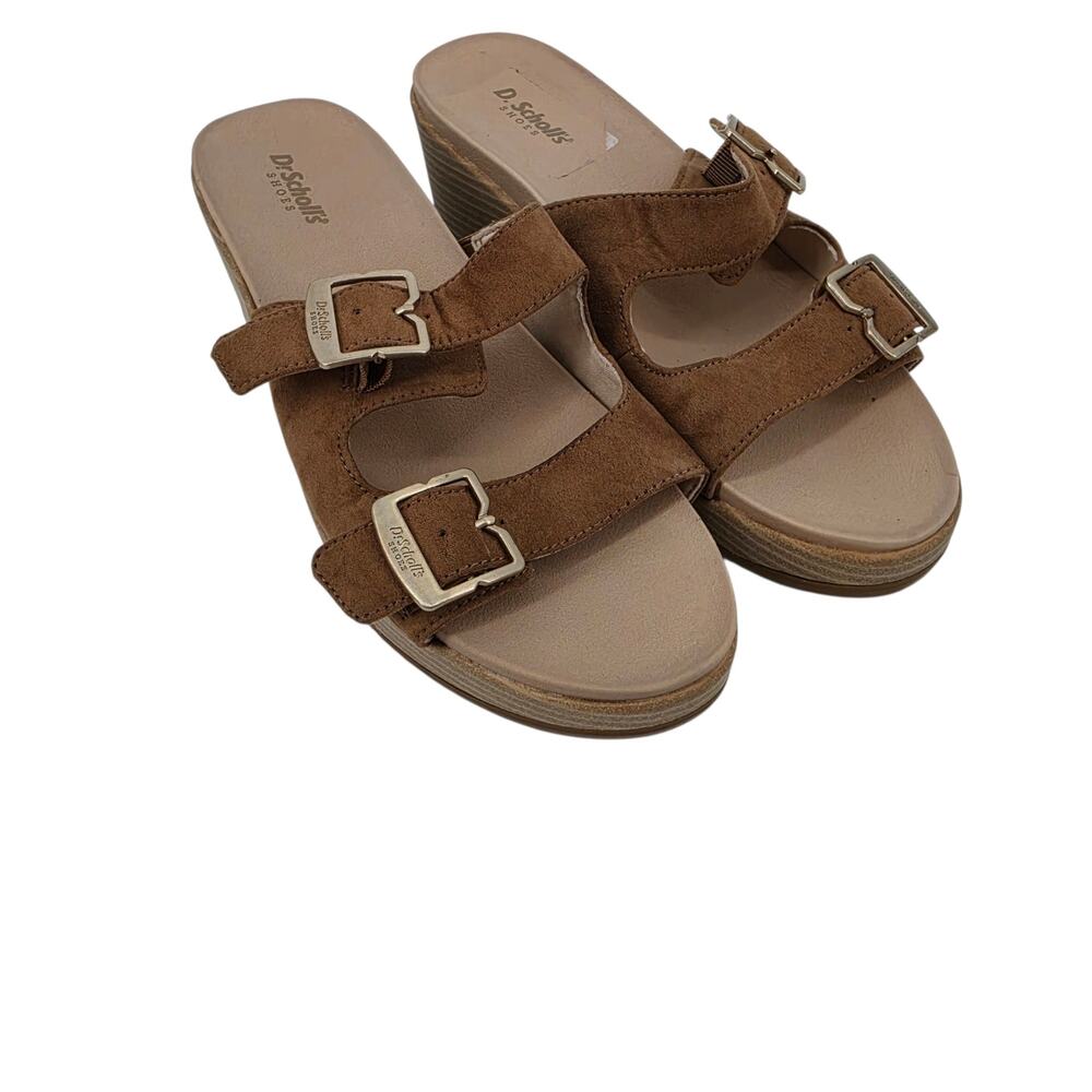 NWOT Dr. Scholl’s Brown Cali Breeze Faux Suede Slip On Wedge Sandals Size 8.5